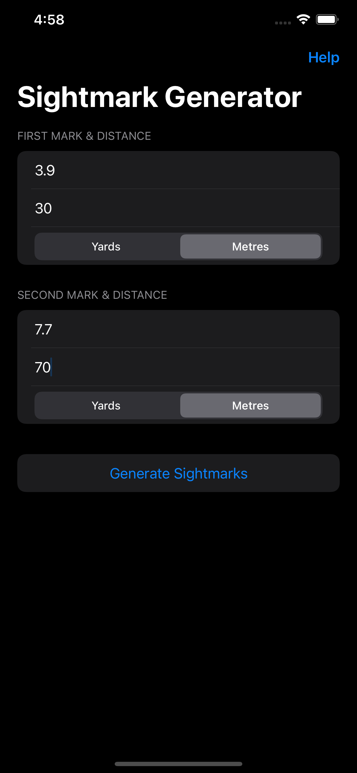 Input of known good sightmarks.